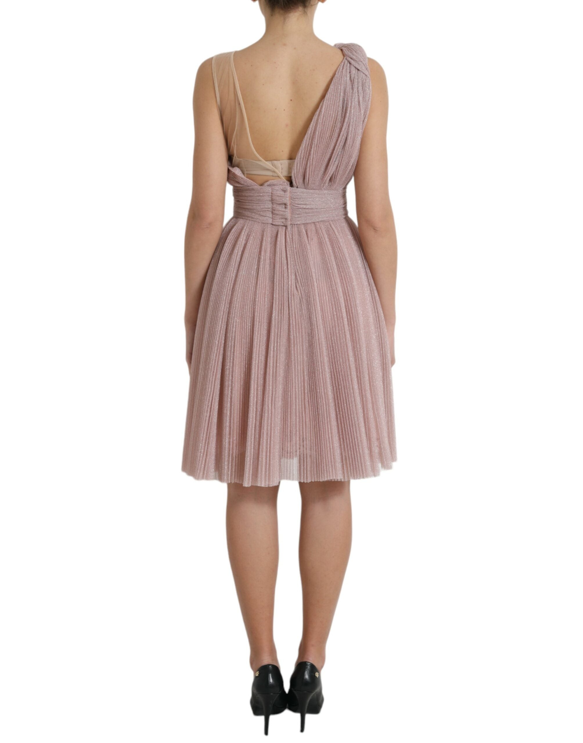 Dolce &amp; Gabbana Pink One Shoulder Pleated Lame Tulle Dress
