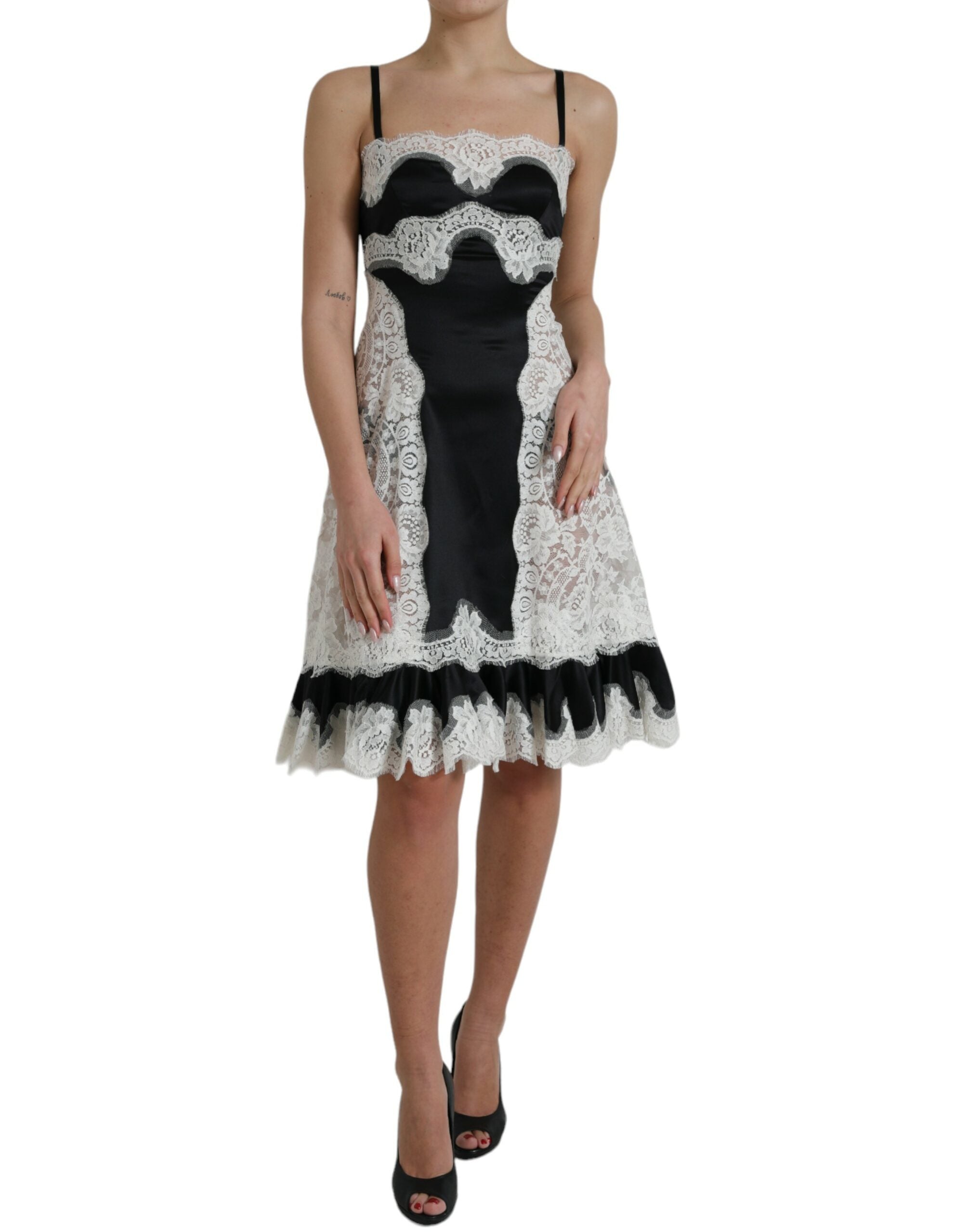 Dolce &amp; Gabbana Black White Lace See Through A-Line Sleeveless Dress