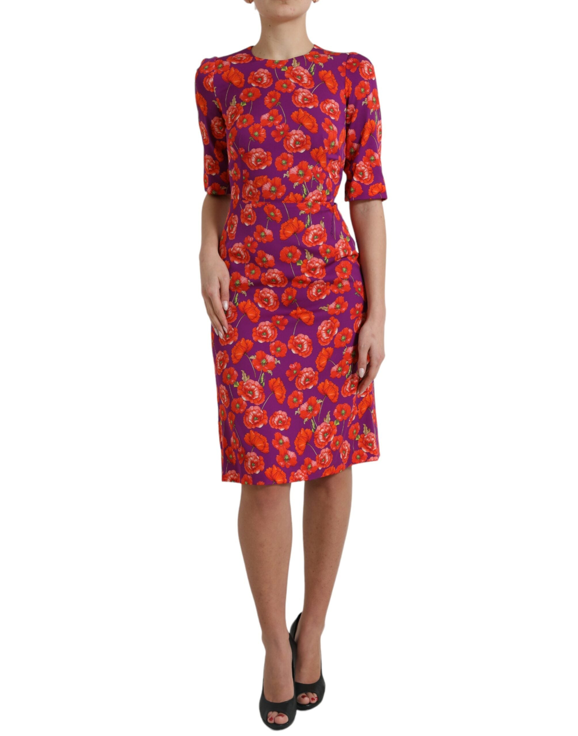 Dolce &amp; Gabbana Multicolor Floral Poppy Print Sheath Dress