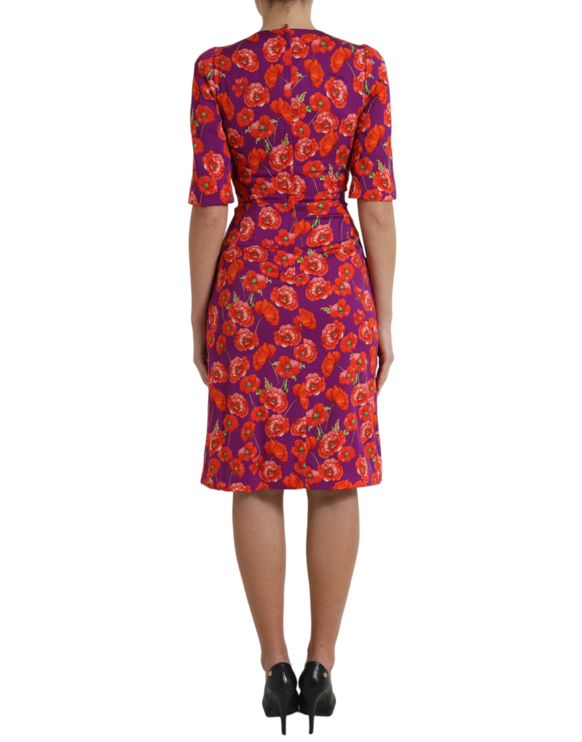 Dolce &amp; Gabbana Multicolor Floral Poppy Print Sheath Dress