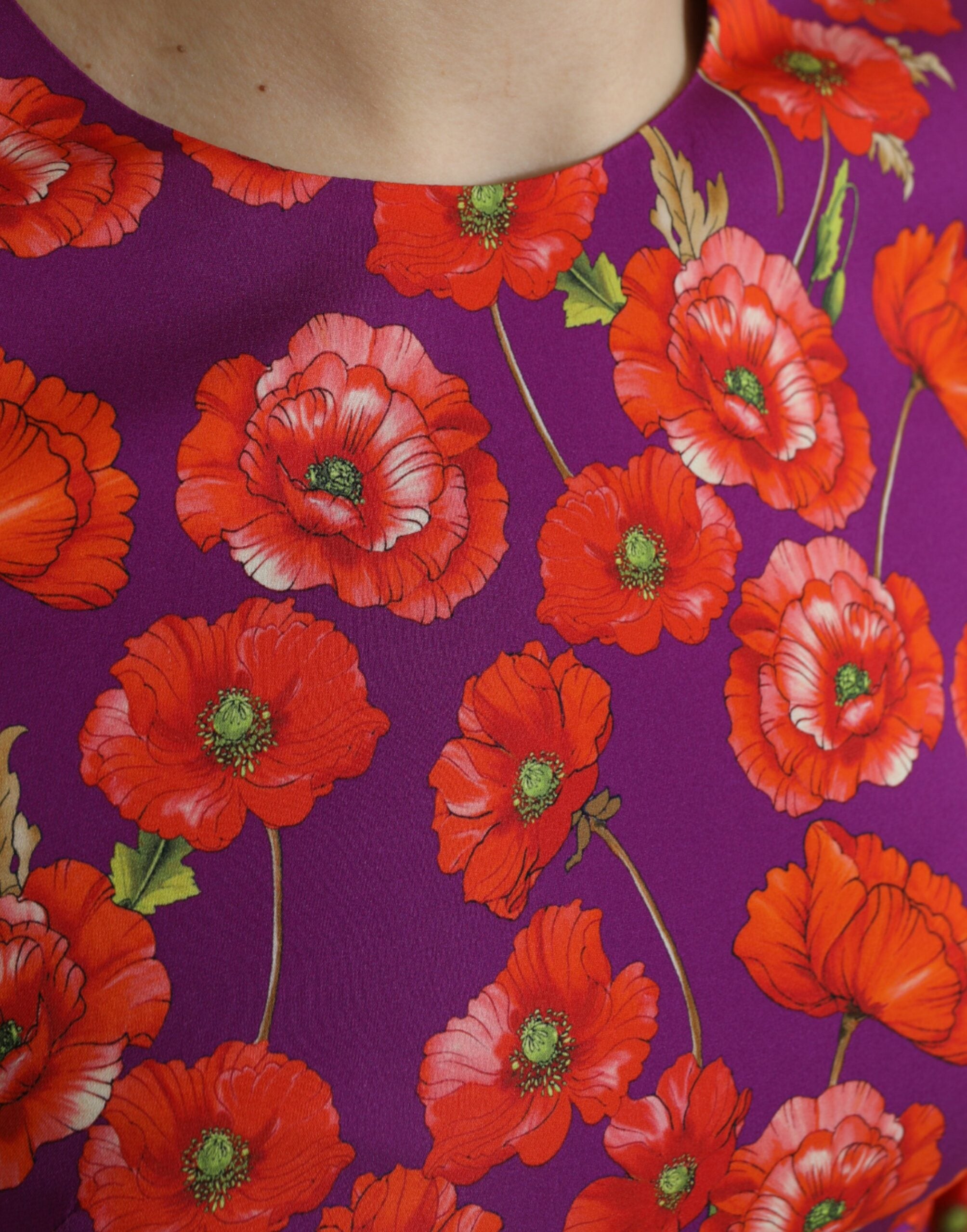 Dolce &amp; Gabbana Multicolor Floral Poppy Print Sheath Dress