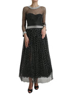 Dolce &amp; Gabbana Black Crystal Embellished A-line Gown Dress