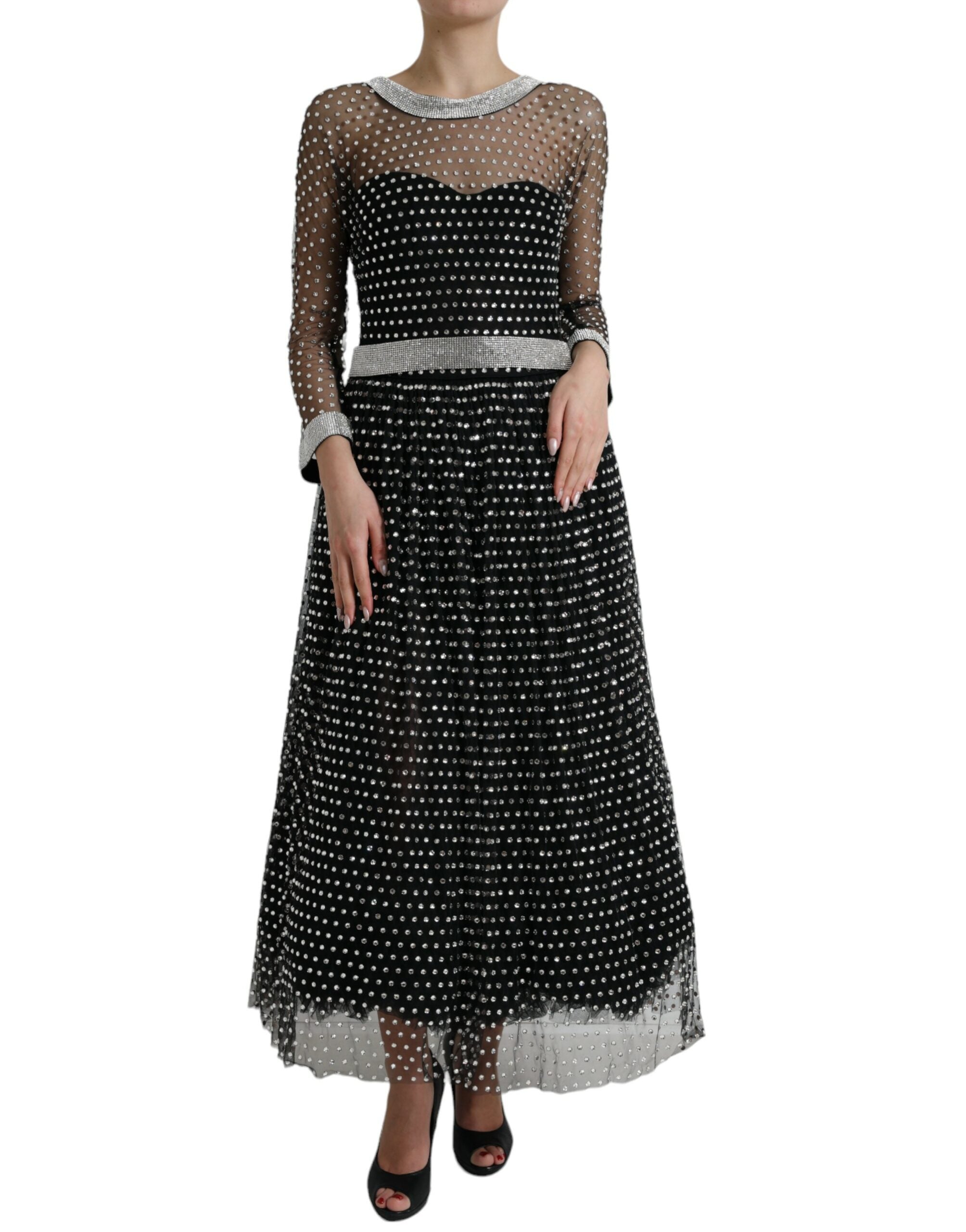 Dolce &amp; Gabbana Black Crystal Embellished A-line Gown Dress