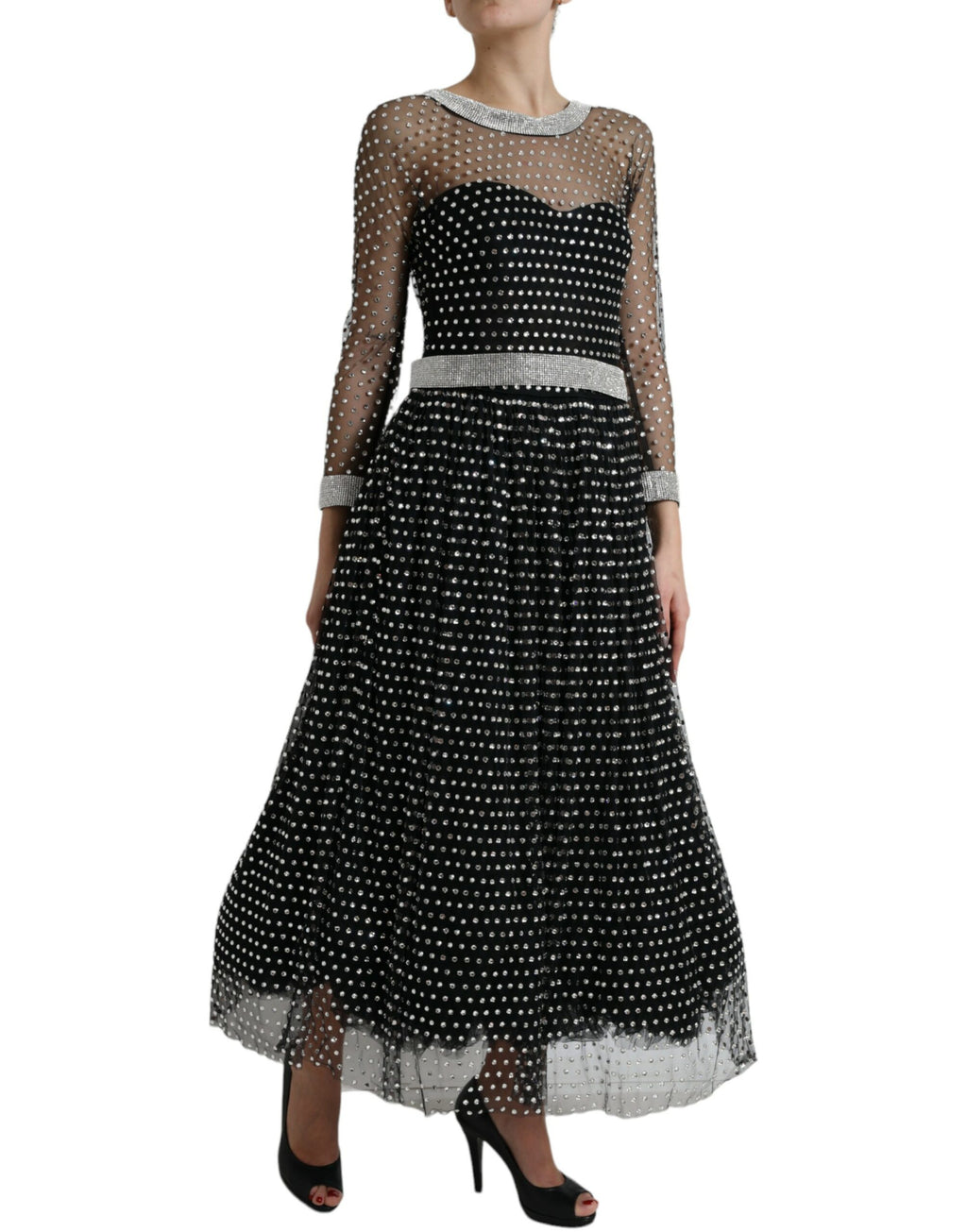 Dolce &amp; Gabbana Black Crystal Embellished A-line Gown Dress