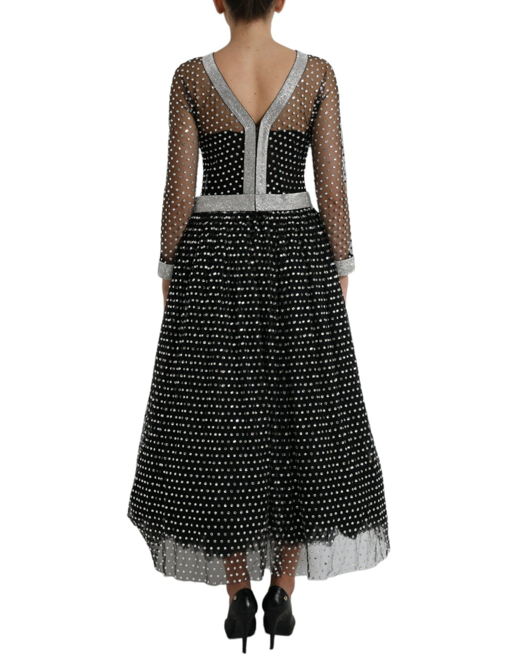 Dolce &amp; Gabbana Black Crystal Embellished A-line Gown Dress