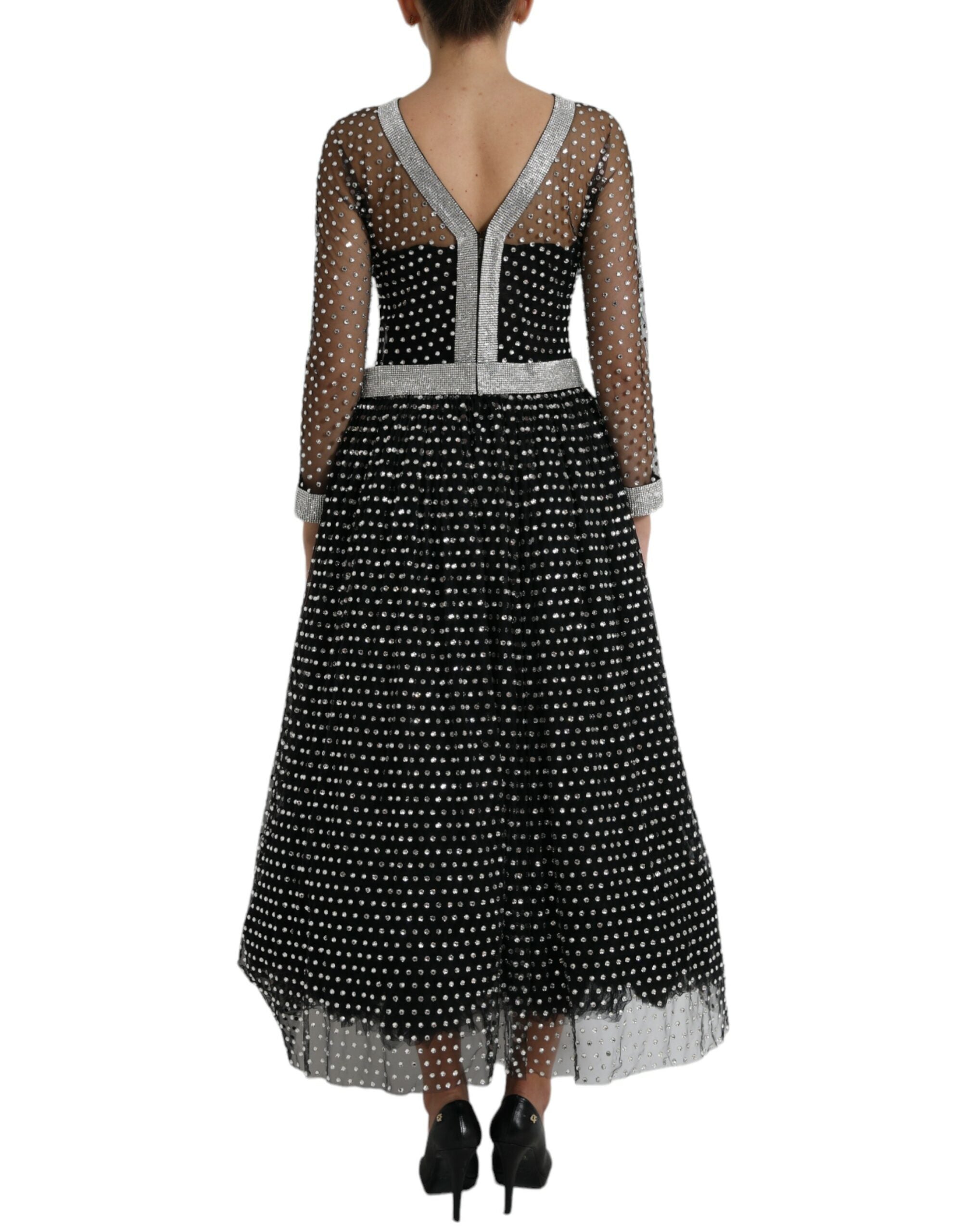 Dolce &amp; Gabbana Black Crystal Embellished A-line Gown Dress