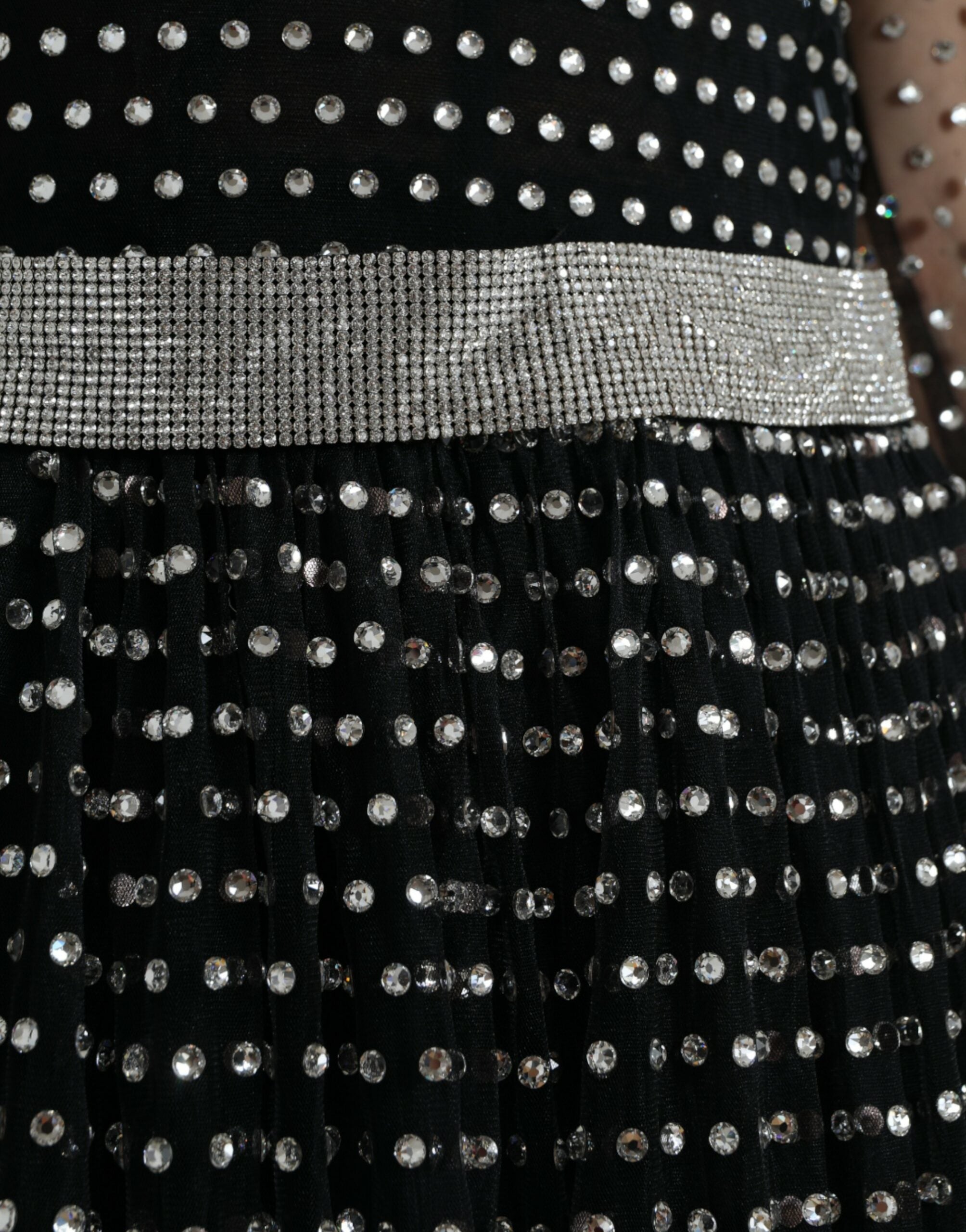 Dolce &amp; Gabbana Black Crystal Embellished A-line Gown Dress