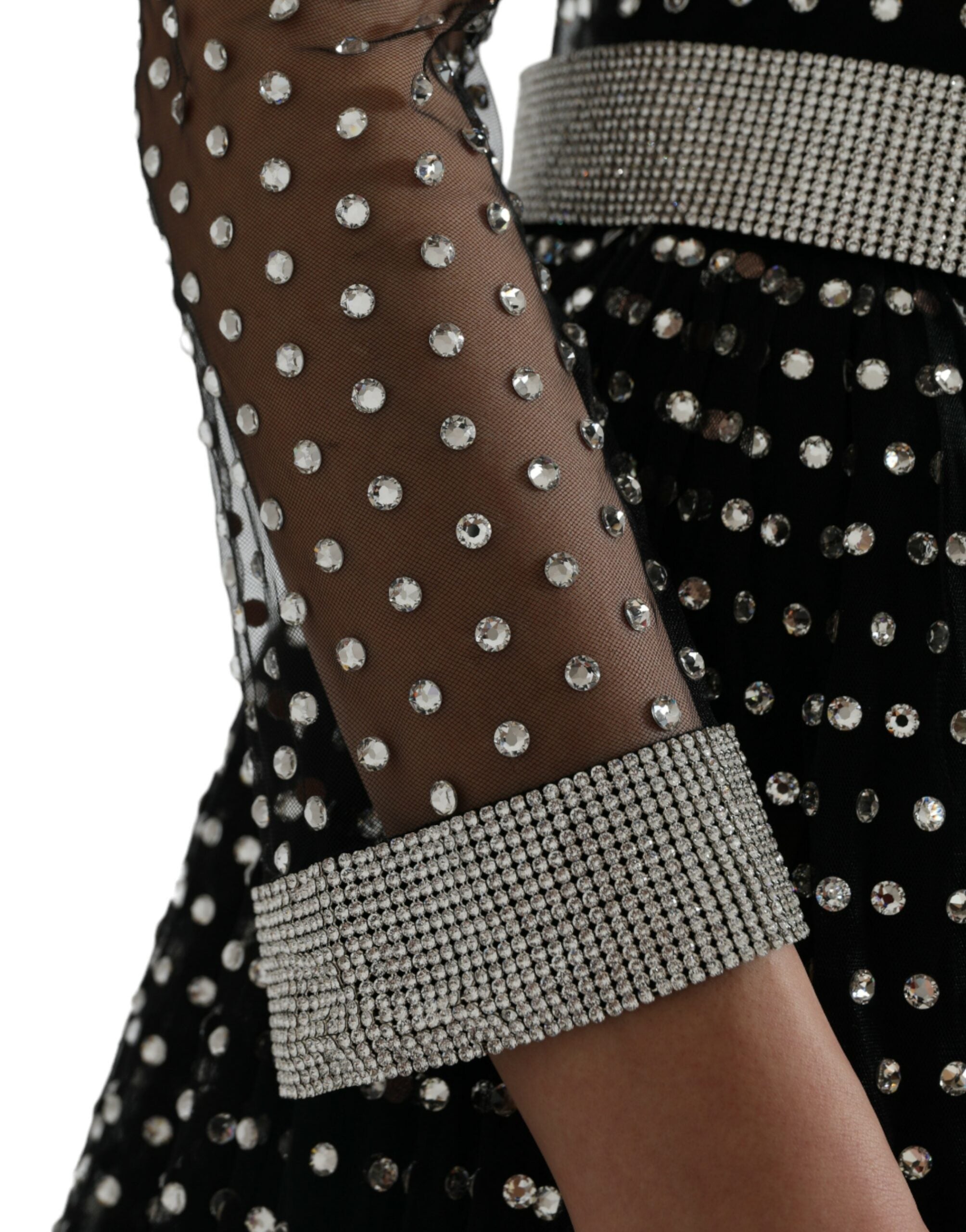 Dolce &amp; Gabbana Black Crystal Embellished A-line Gown Dress