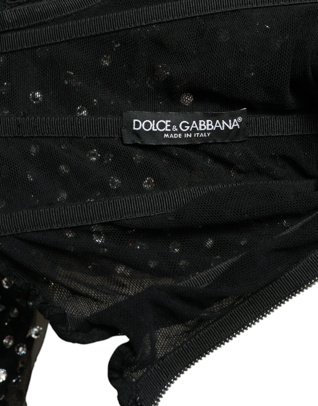 Dolce &amp; Gabbana Black Crystal Embellished A-line Gown Dress