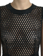 Dolce &amp; Gabbana Black Sequined Sleeveless Mesh Layered Gown Dress
