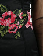 Dolce &amp; Gabbana Black Floral Embroidery Mesh Tulle Gown Dress