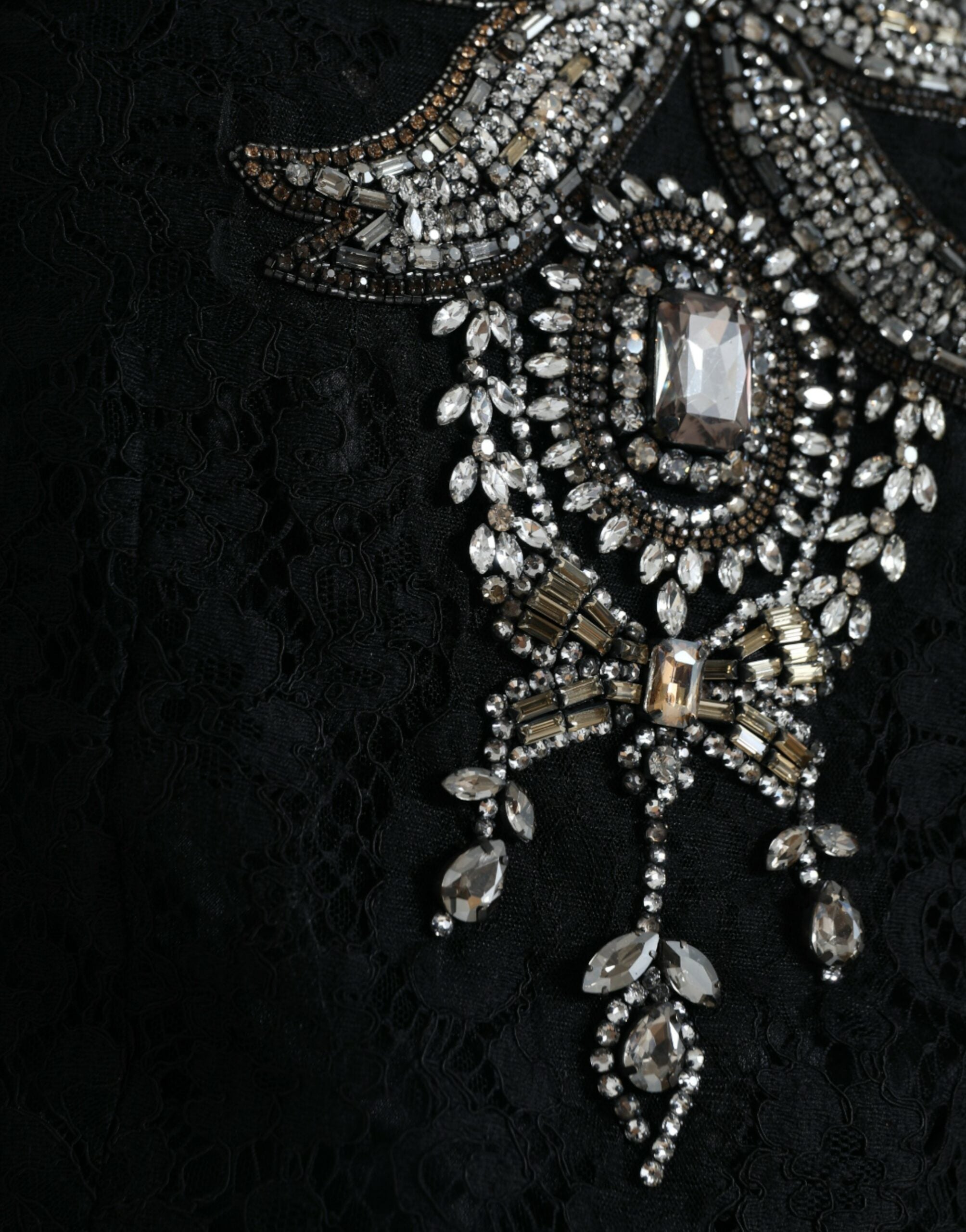 Dolce &amp; Gabbana Black Lace Crystal Embellished Sheath Dress