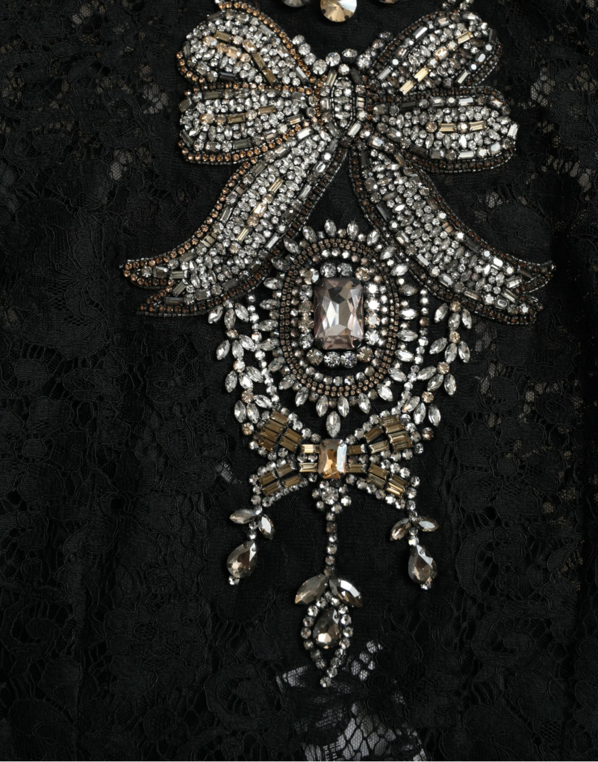 Dolce &amp; Gabbana Black Lace Crystal Embellished Sheath Dress