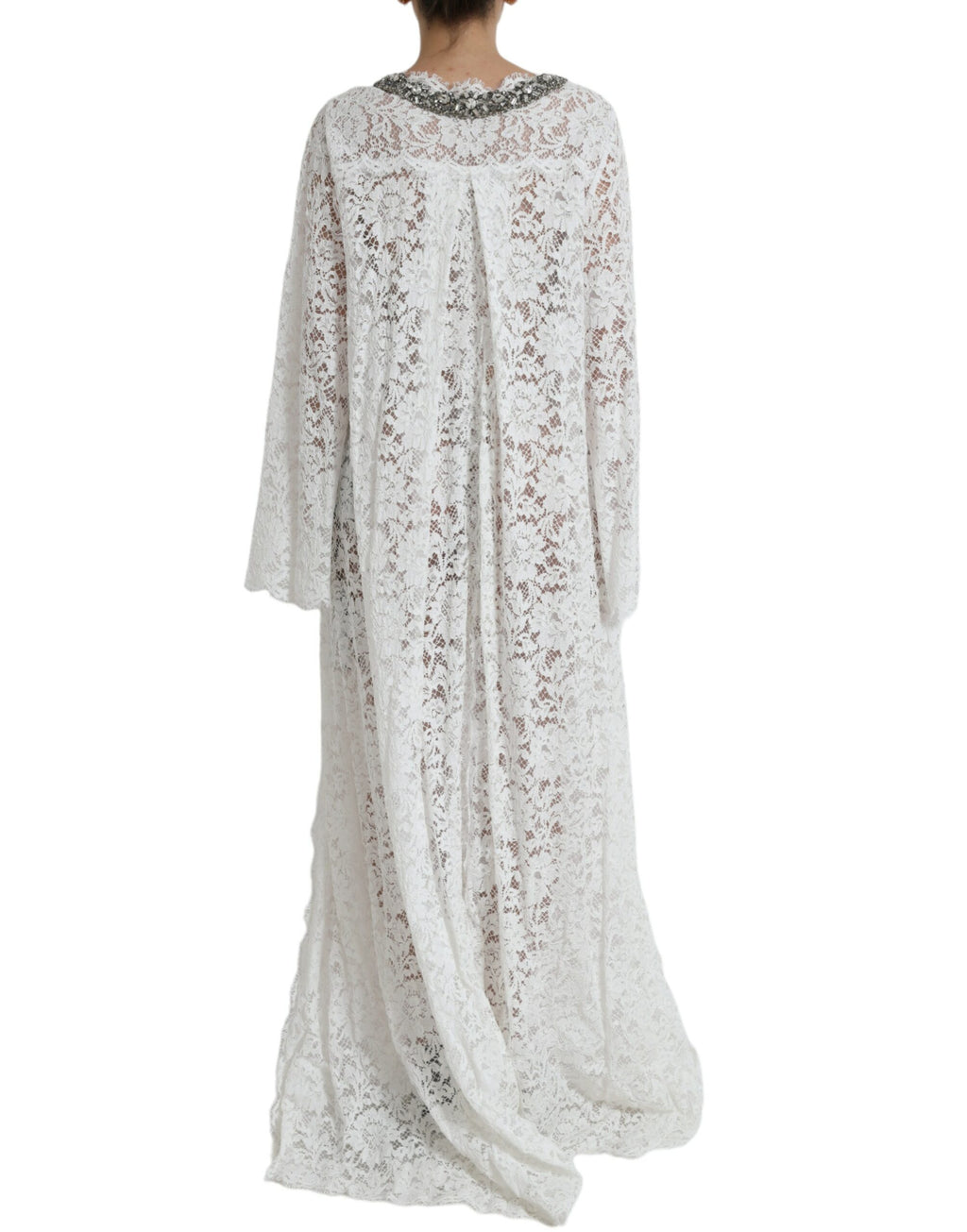 Dolce &amp; Gabbana White Lace Crystal Embellished Shift Dress