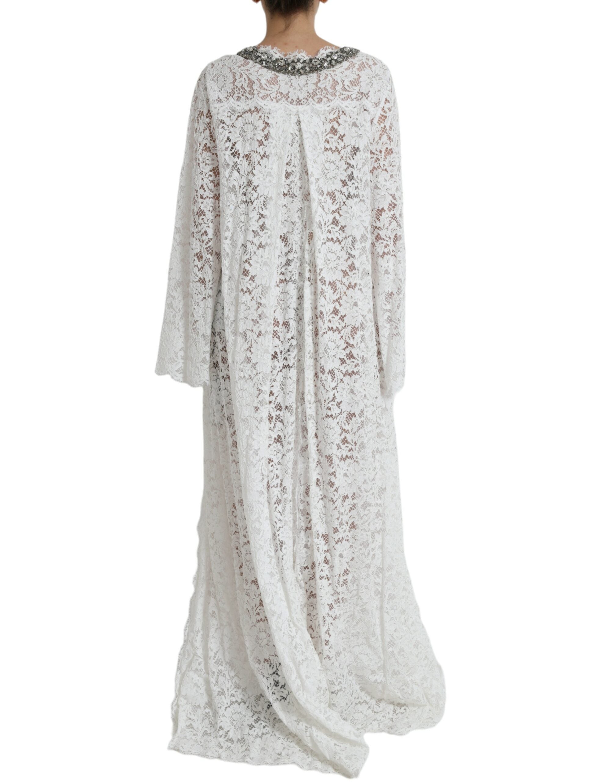 Dolce &amp; Gabbana White Lace Crystal Embellished Shift Dress