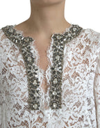 Dolce &amp; Gabbana White Lace Crystal Embellished Shift Dress