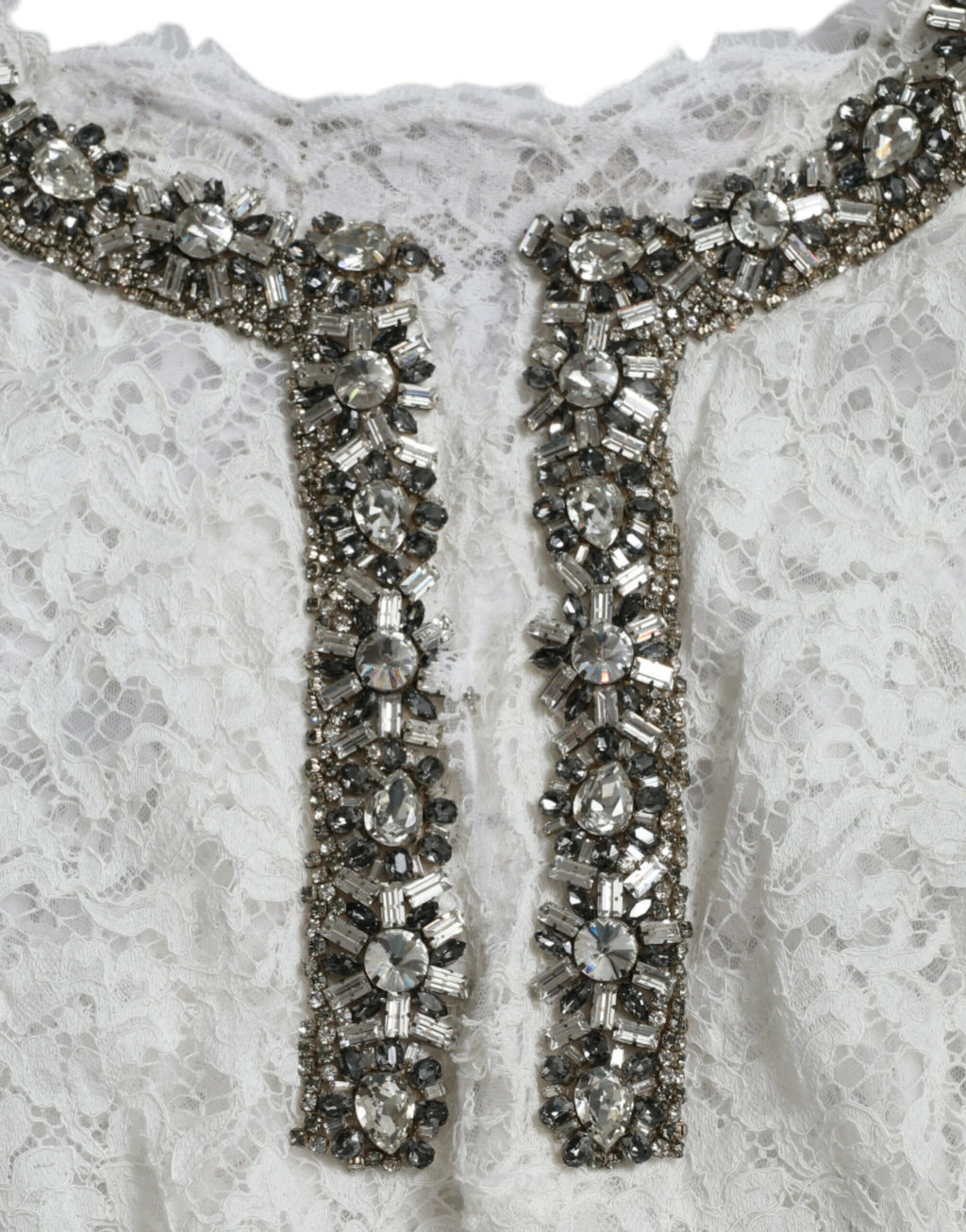 Dolce &amp; Gabbana White Lace Crystal Embellished Shift Dress