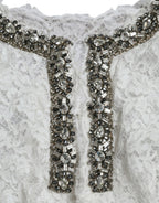 Dolce &amp; Gabbana White Lace Crystal Embellished Shift Dress