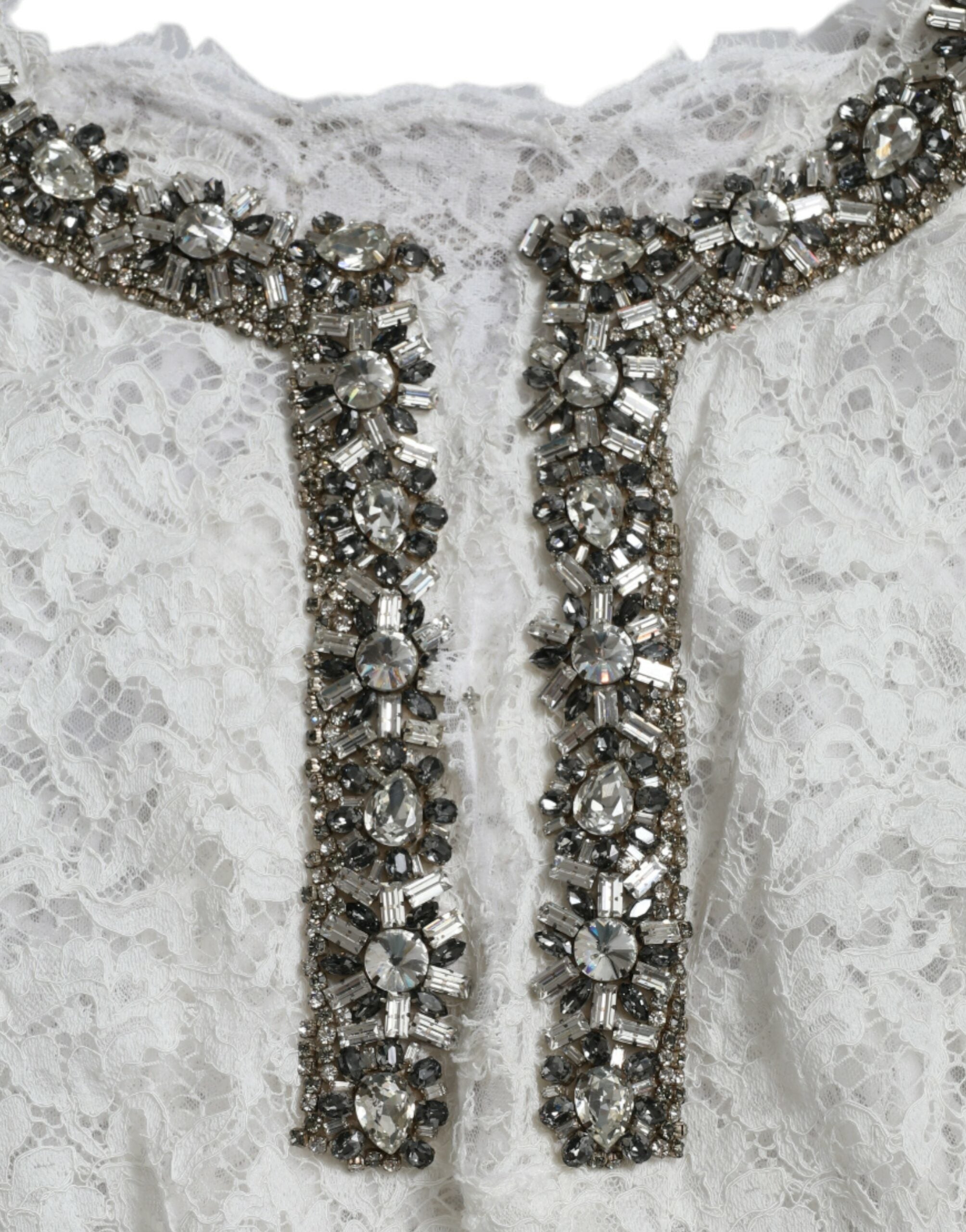 Dolce &amp; Gabbana White Lace Crystal Embellished Shift Dress