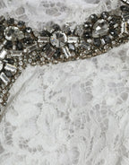 Dolce &amp; Gabbana White Lace Crystal Embellished Shift Dress