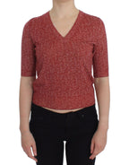 Dolce &amp; Gabbana Red Wool Tweed Short Sleeve Sweater Pullover