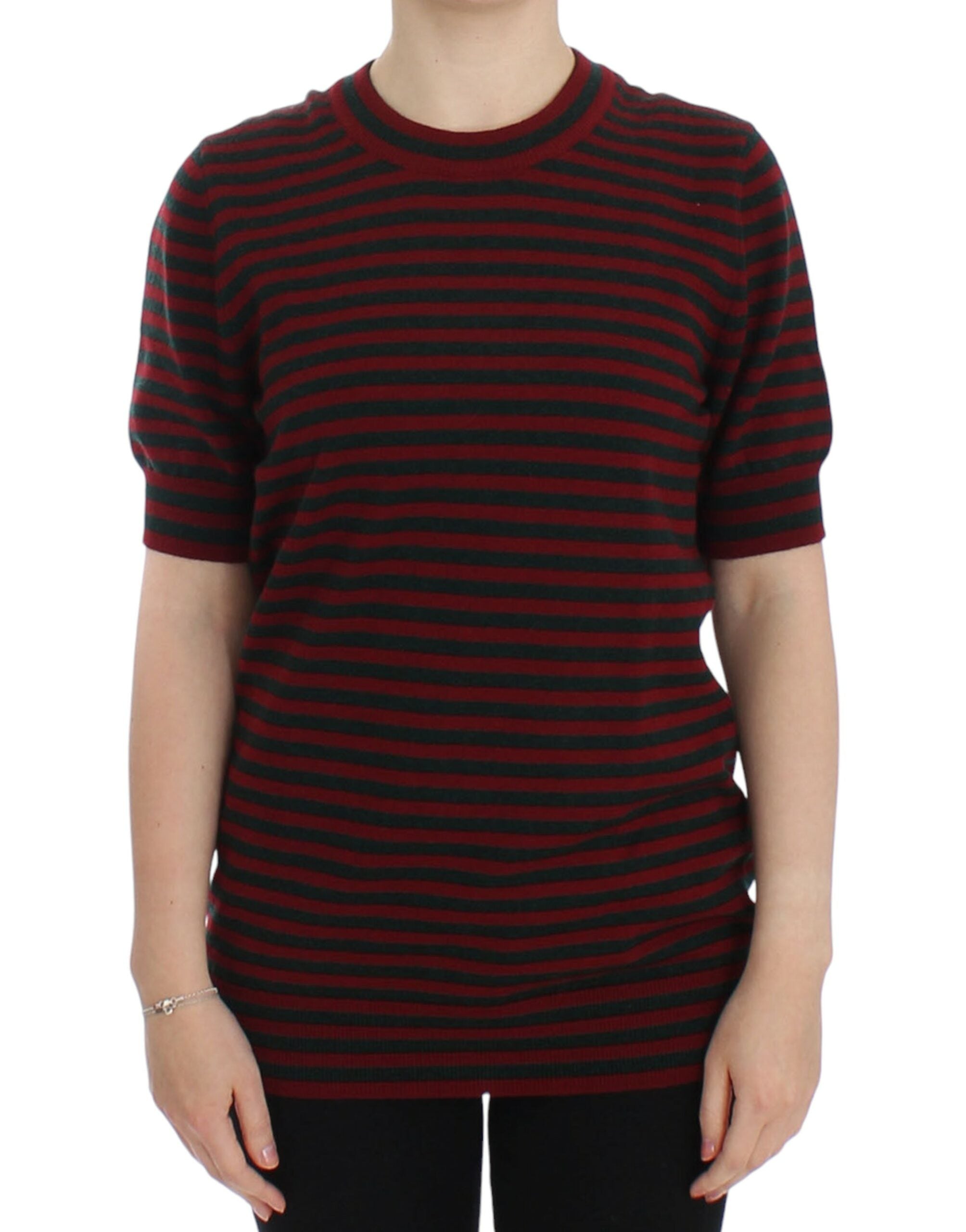 Dolce &amp; Gabbana Red Gray Cashmere Short Sleeve Sweater