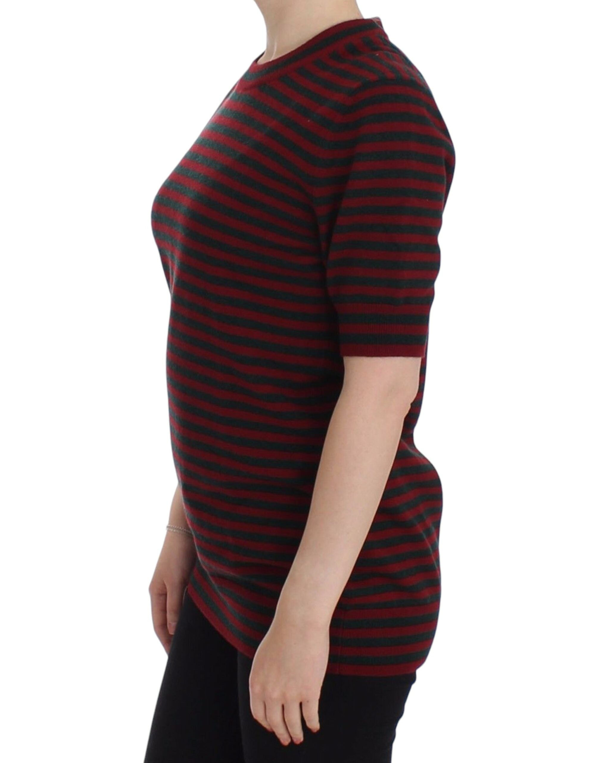 Dolce &amp; Gabbana Red Gray Cashmere Short Sleeve Sweater
