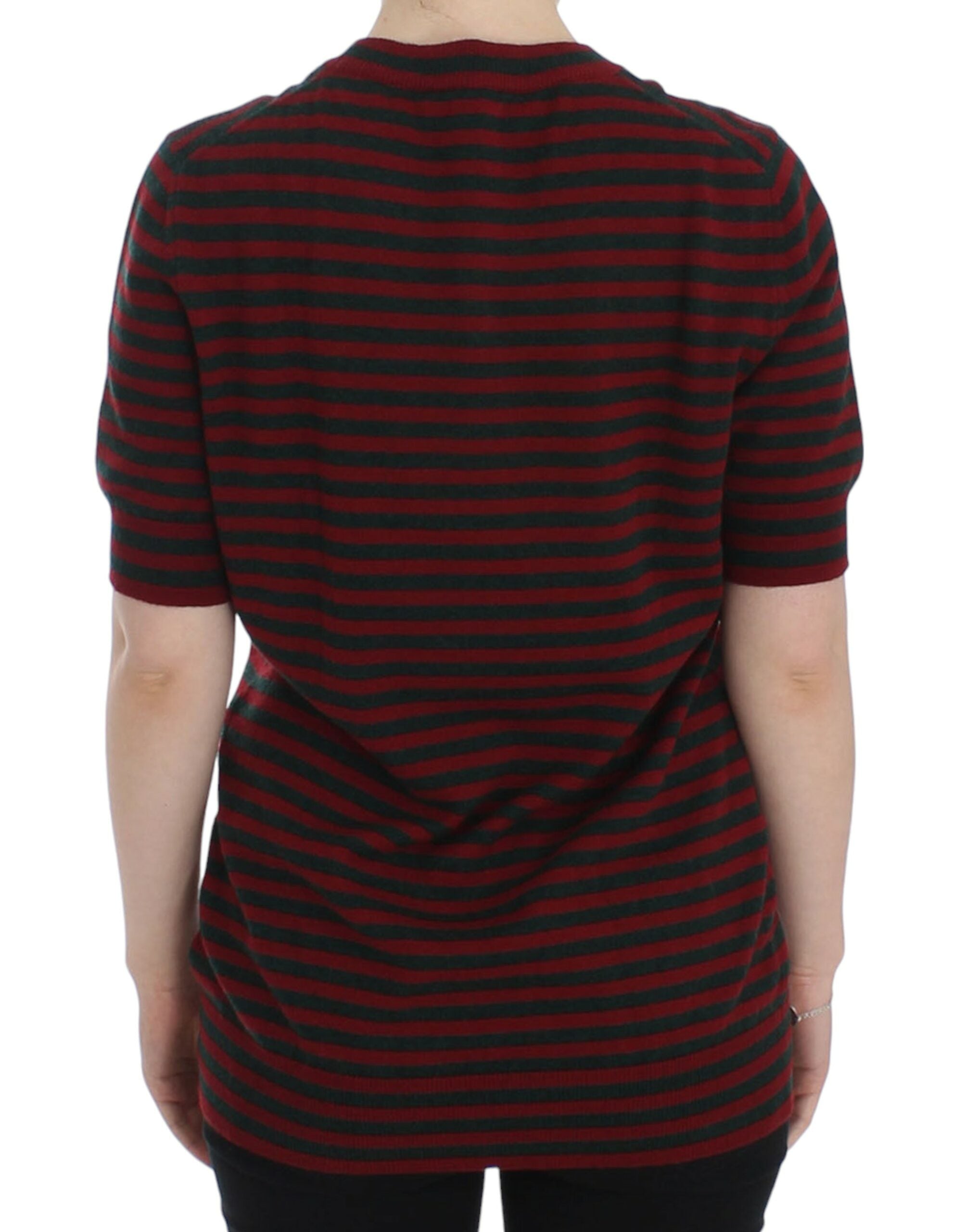 Dolce &amp; Gabbana Red Gray Cashmere Short Sleeve Sweater