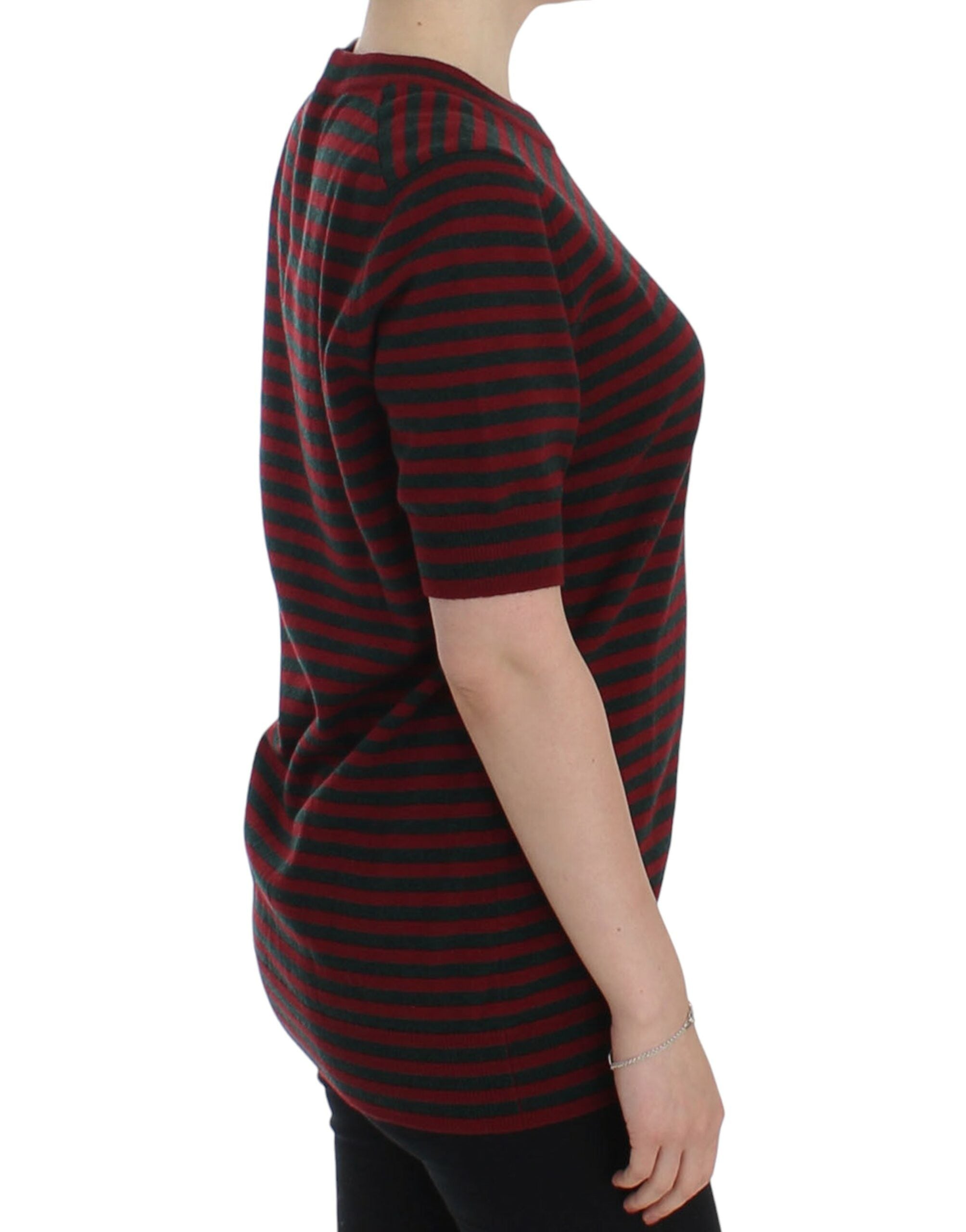 Dolce &amp; Gabbana Red Gray Cashmere Short Sleeve Sweater