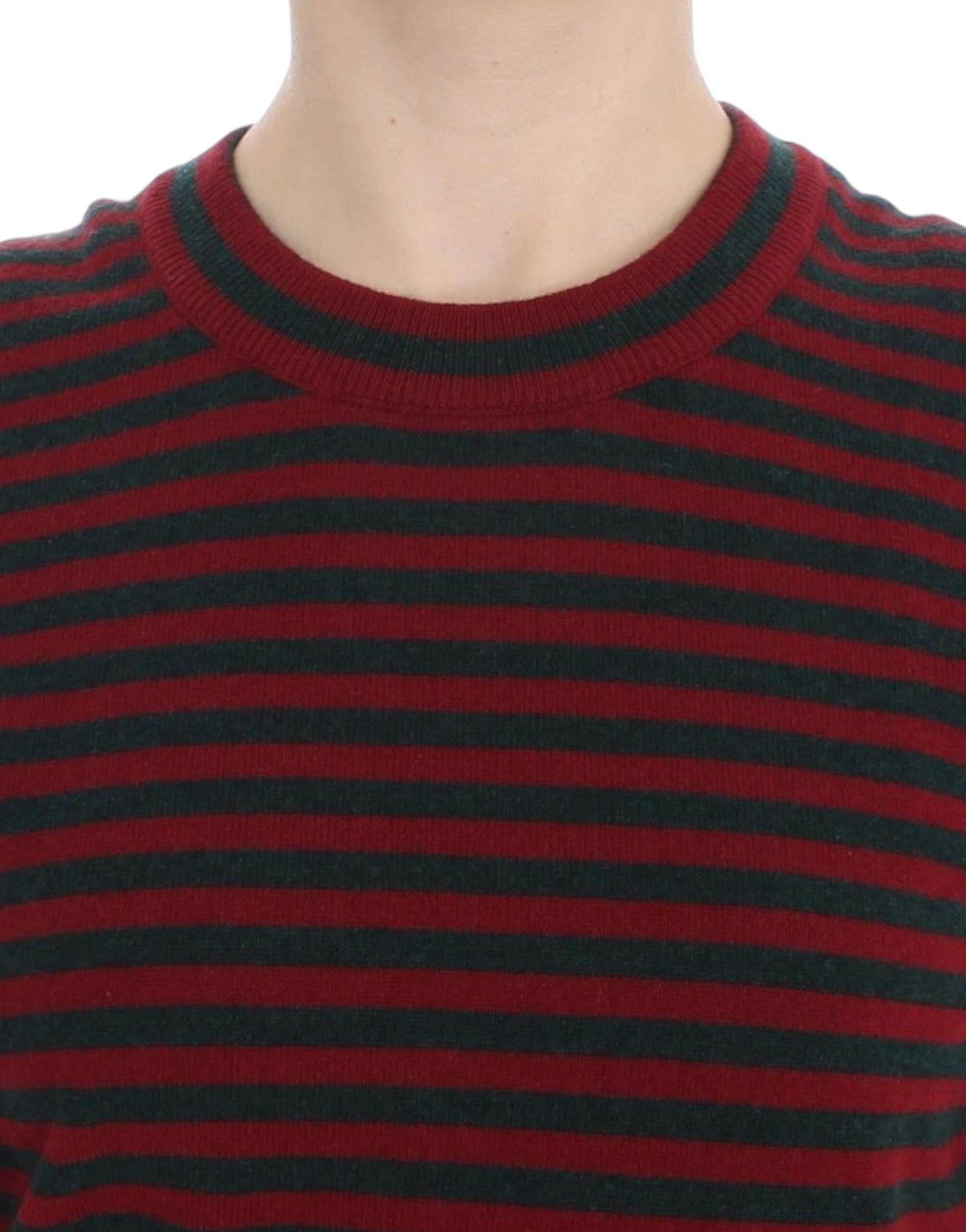Dolce &amp; Gabbana Red Gray Cashmere Short Sleeve Sweater