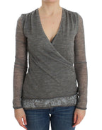 Ermanno Scervino Gray Wool Blend Stretch Long Sleeve Sweater