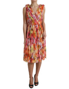 Dolce &amp; Gabbana Multicolor Sunflower Print Silk Midi Dress