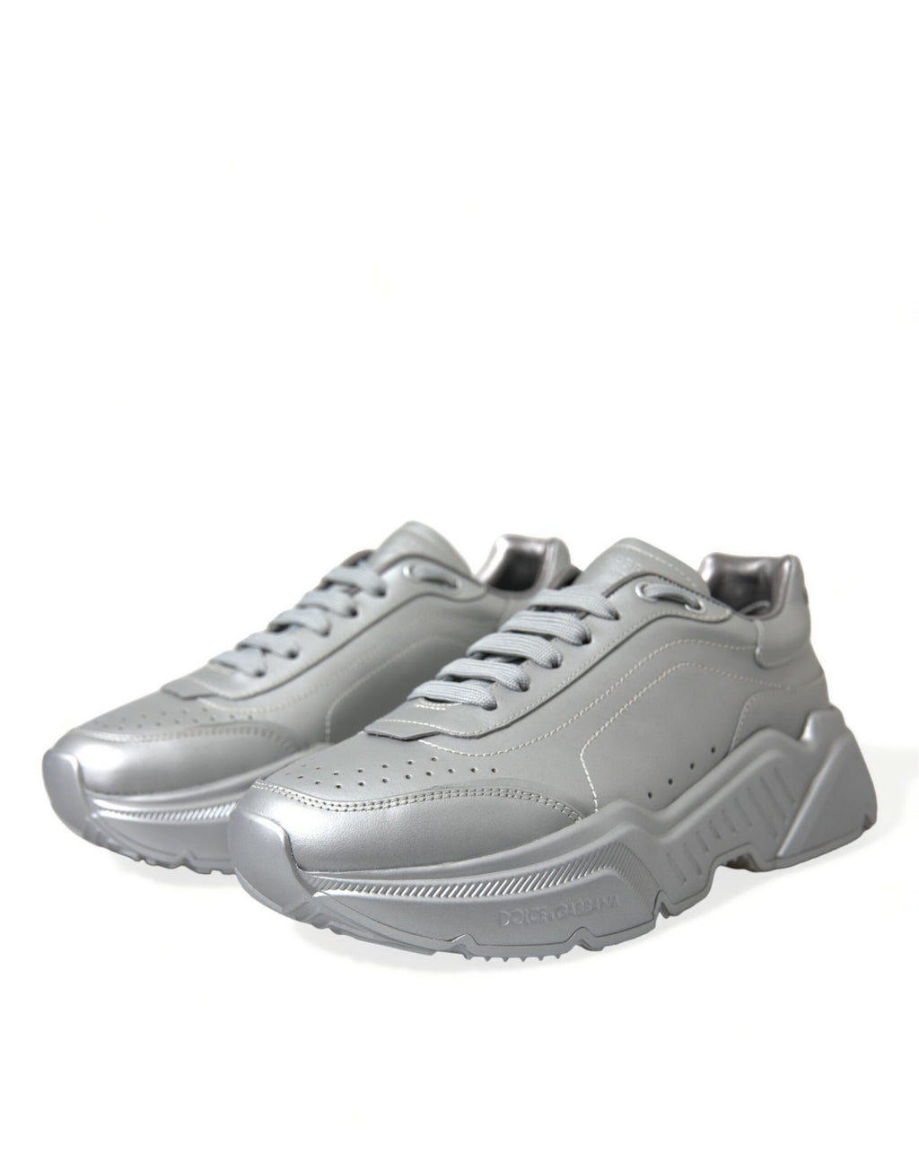 Dolce &amp; Gabbana Silver DAYMASTER Leather Men Casual Sneakers Shoes