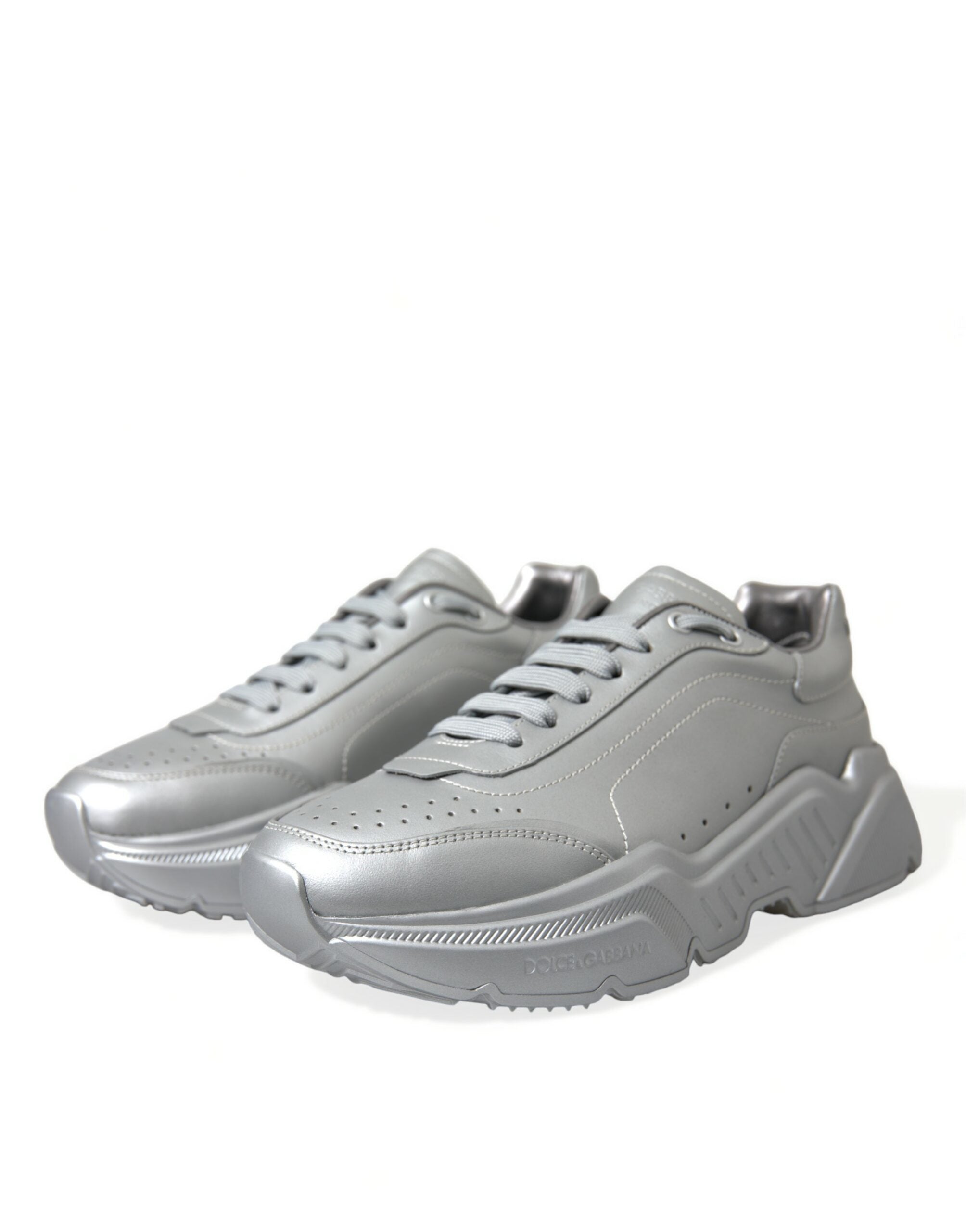 Dolce &amp; Gabbana Silver DAYMASTER Leather Men Casual Sneakers Shoes