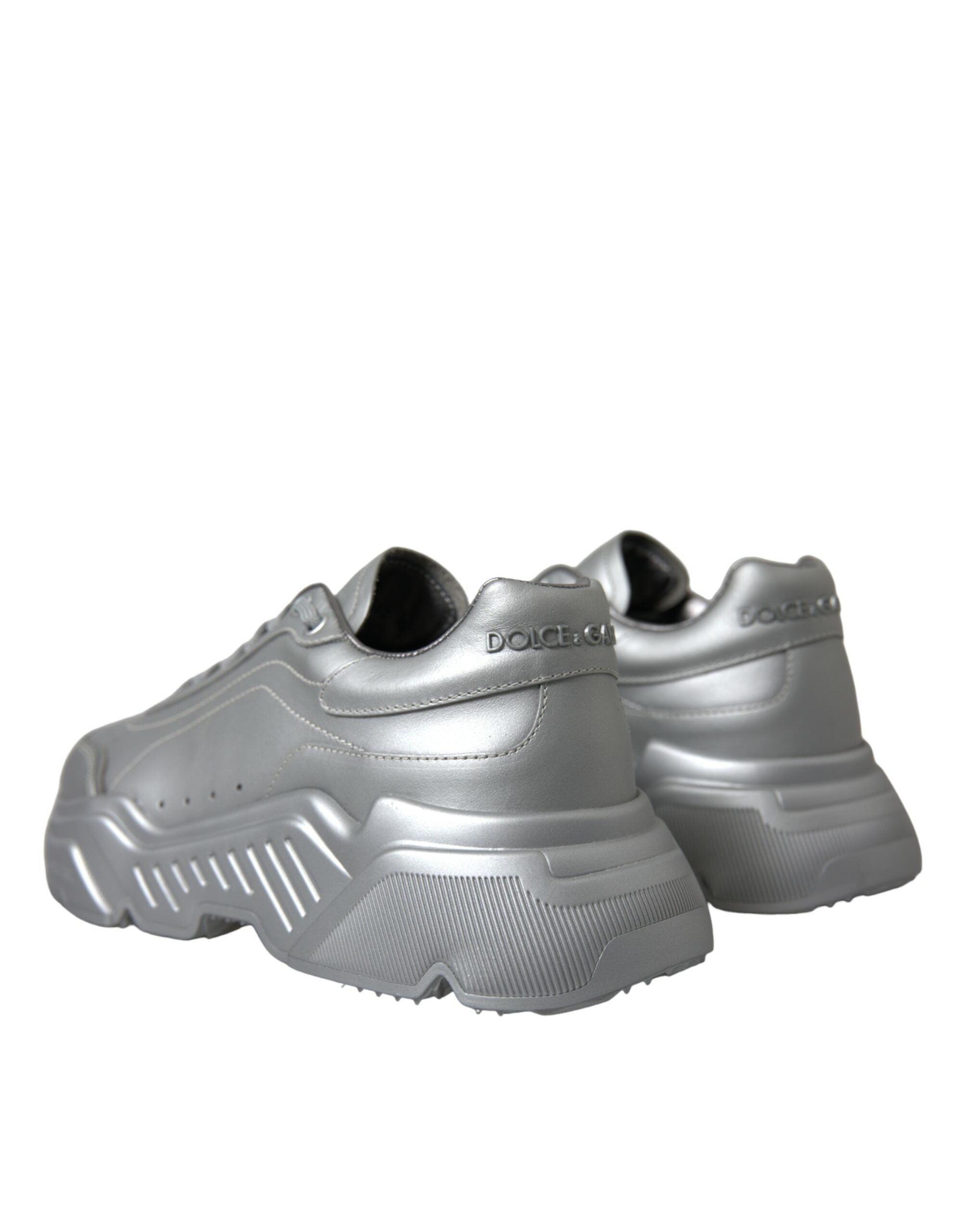 Dolce &amp; Gabbana Silver DAYMASTER Leather Men Casual Sneakers Shoes