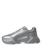 Dolce &amp; Gabbana Silver DAYMASTER Leather Men Casual Sneakers Shoes