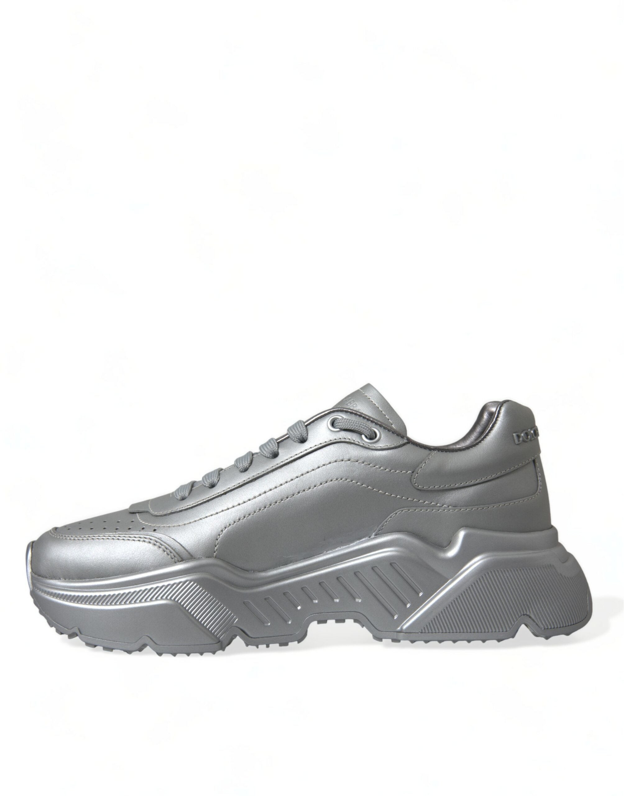 Dolce &amp; Gabbana Silver DAYMASTER Leather Men Casual Sneakers Shoes