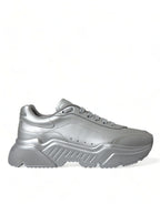 Dolce &amp; Gabbana Silver DAYMASTER Leather Men Casual Sneakers Shoes