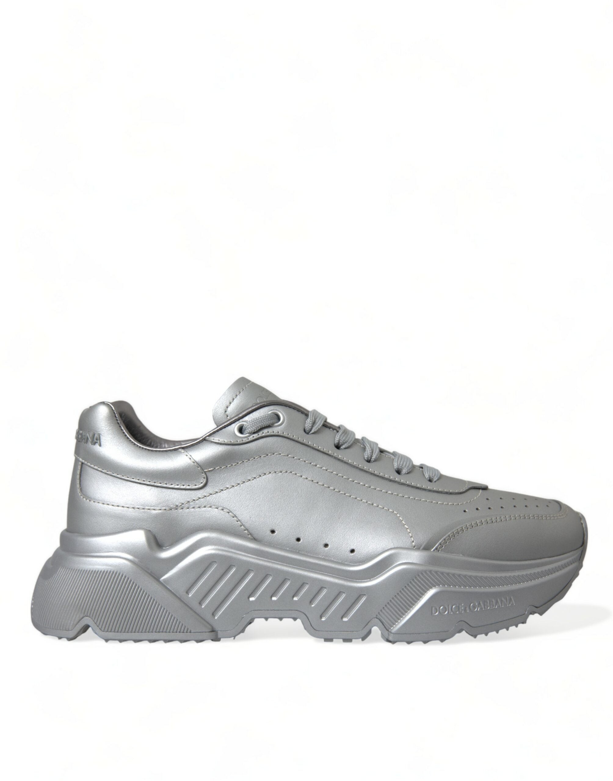 Dolce &amp; Gabbana Silver DAYMASTER Leather Men Casual Sneakers Shoes