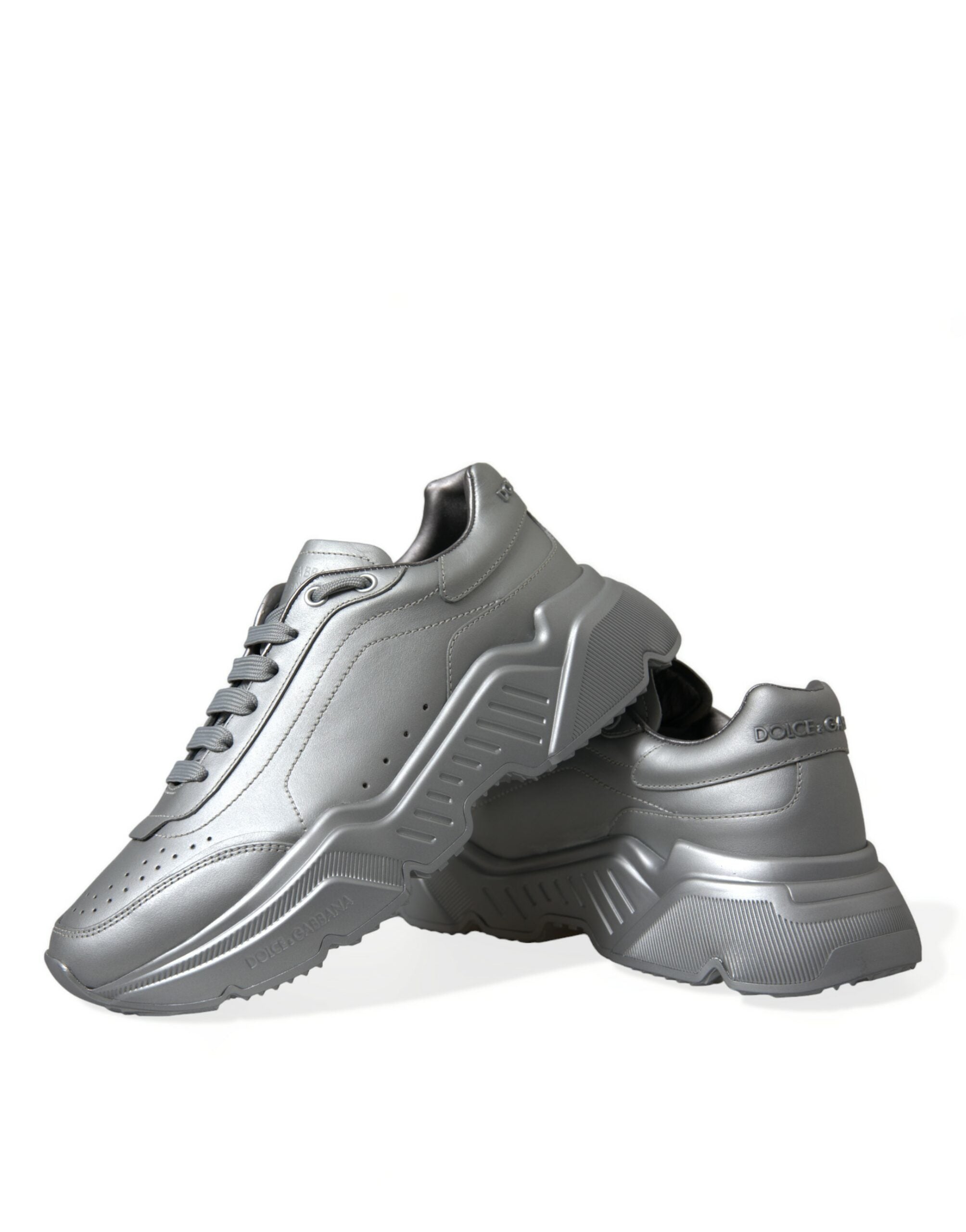 Dolce &amp; Gabbana Silver DAYMASTER Leather Men Casual Sneakers Shoes