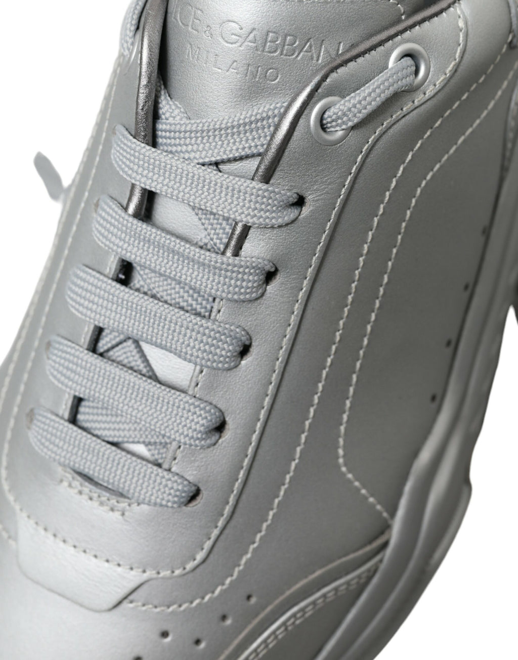Dolce &amp; Gabbana Silver DAYMASTER Leather Men Casual Sneakers Shoes