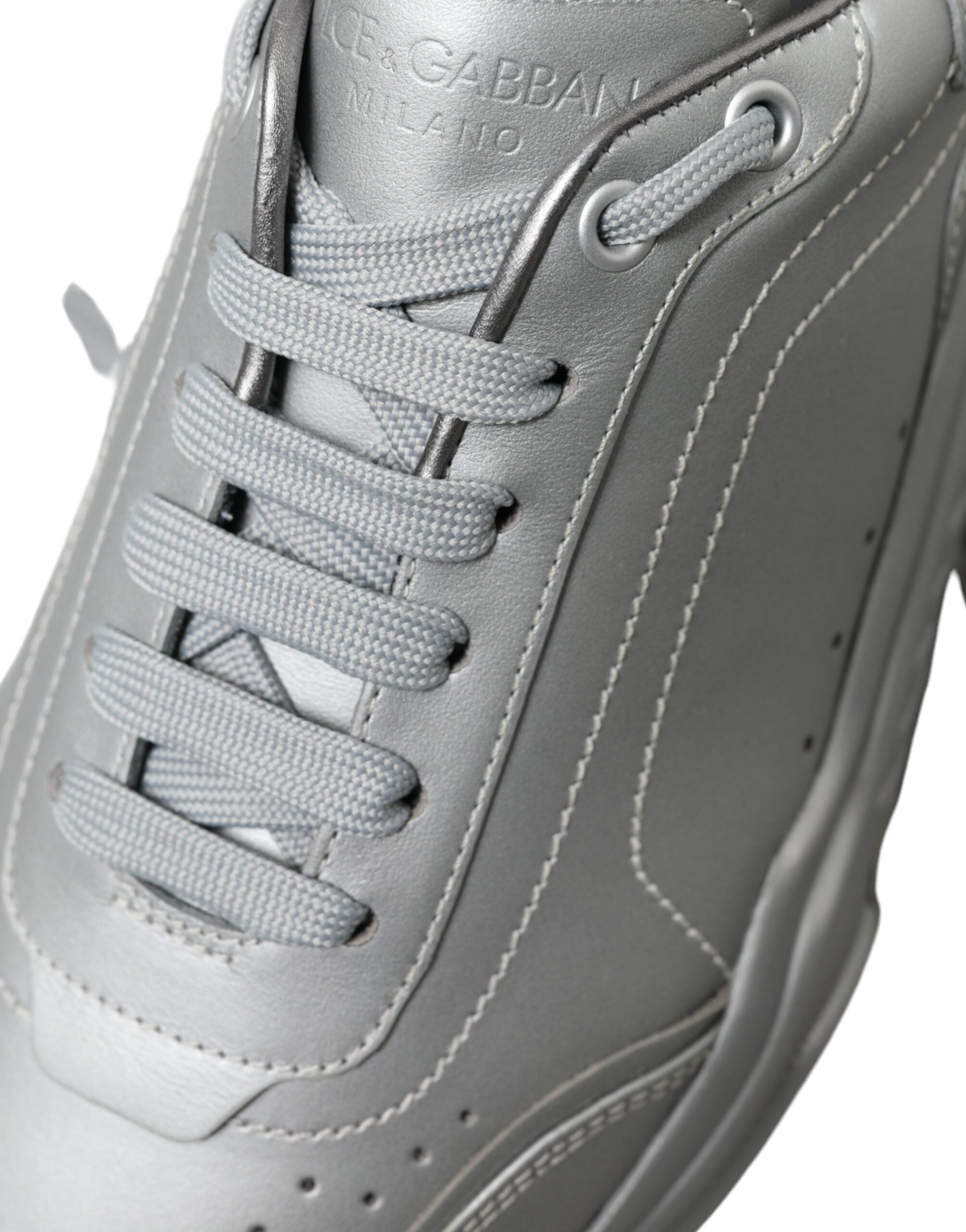 Dolce &amp; Gabbana Silver DAYMASTER Leather Men Casual Sneakers Shoes