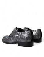 Dolce &amp; Gabbana Silver Sequined Lace Up Men Derby Dress Shoes