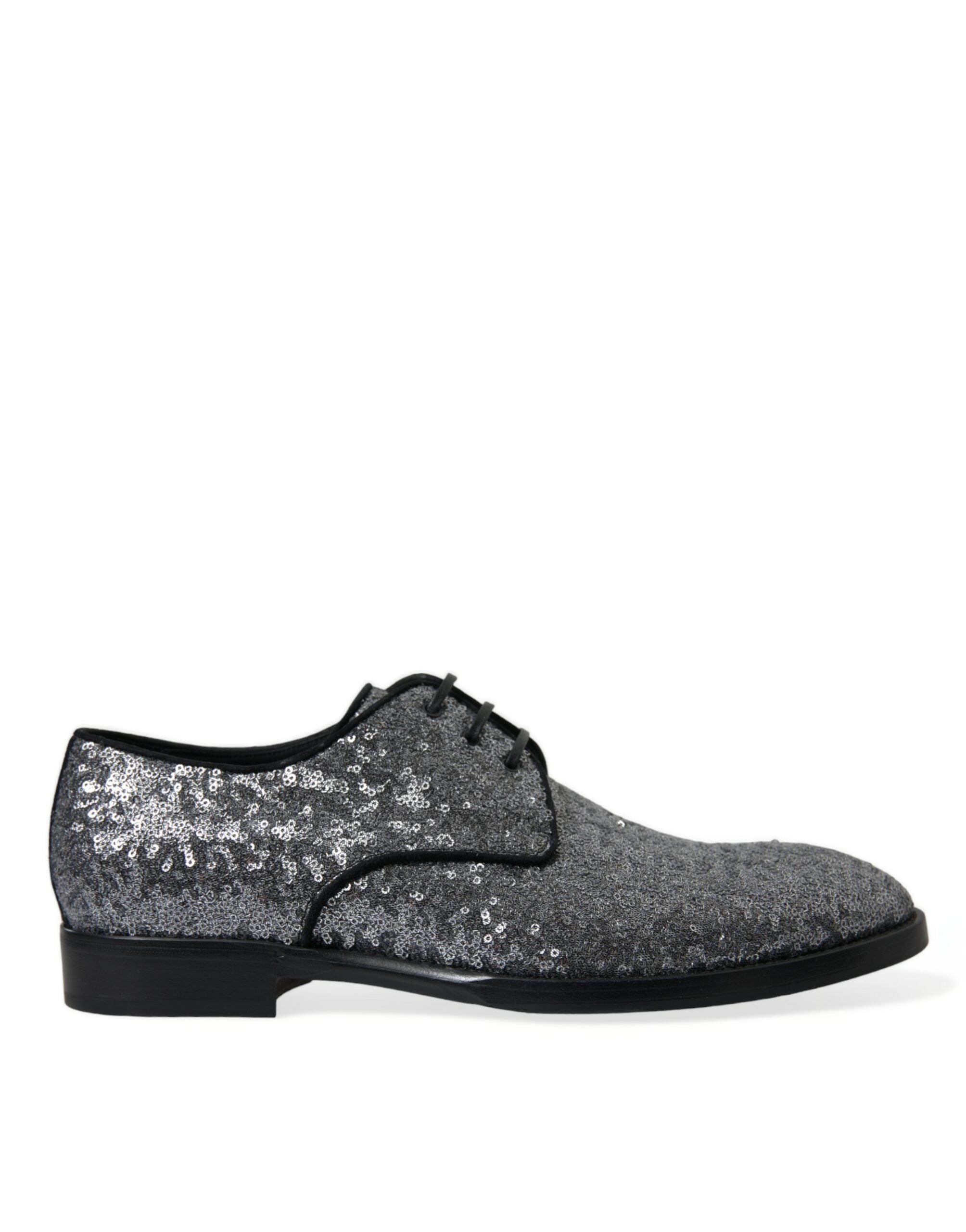Dolce &amp; Gabbana Silver Sequined Lace Up Men Derby Dress Shoes