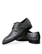 Dolce &amp; Gabbana Silver Sequined Lace Up Men Derby Dress Shoes
