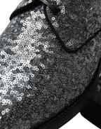 Dolce &amp; Gabbana Silver Sequined Lace Up Men Derby Dress Shoes
