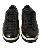 Dolce &amp; Gabbana Brown Croc Exotic Leather Men Casual Sneakers Shoes