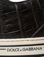 Dolce &amp; Gabbana Brown Croc Exotic Leather Men Casual Sneakers Shoes