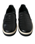 Dolce &amp; Gabbana Black Croc Exotic Leather Sneakers Shoes