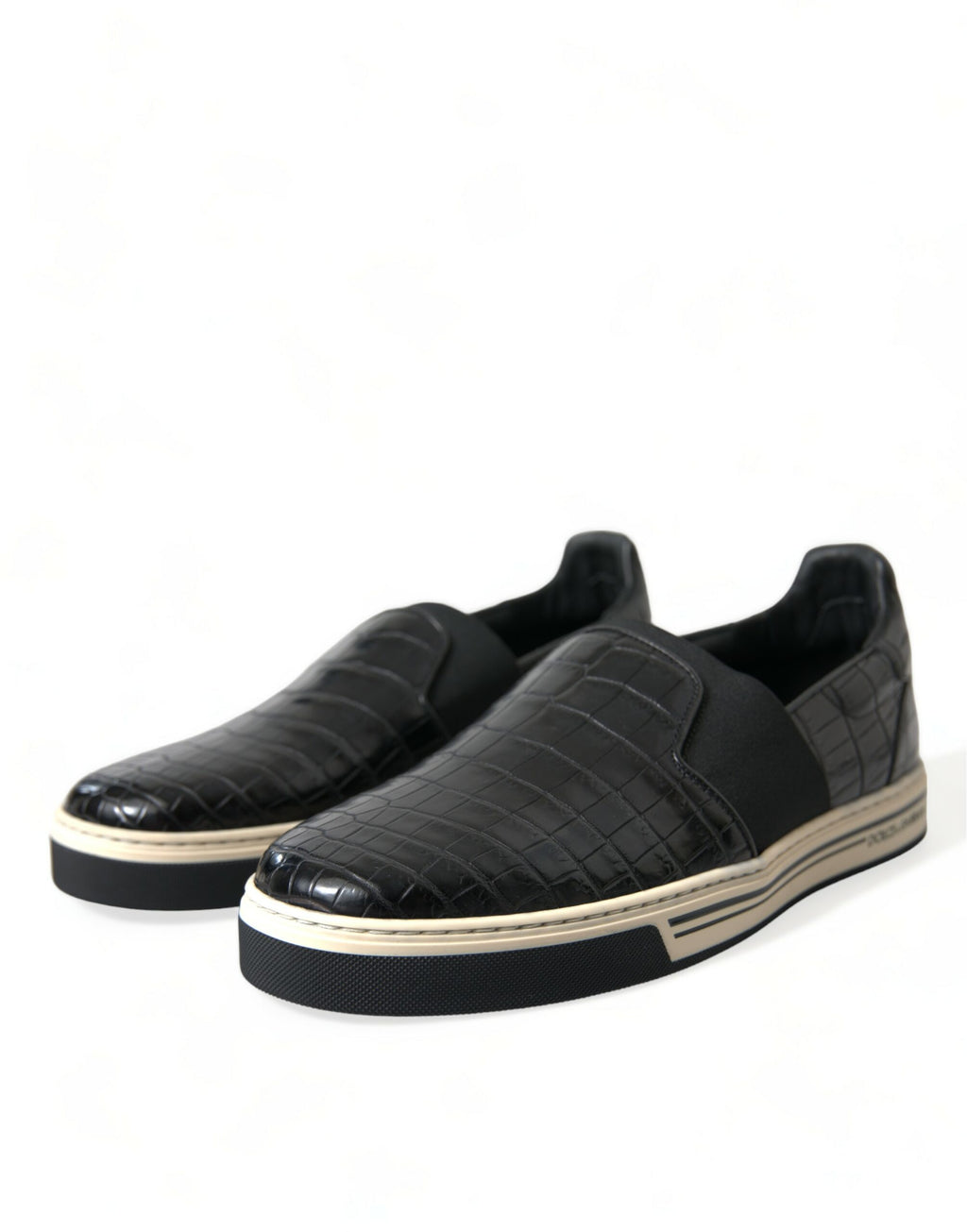 Dolce &amp; Gabbana Black Croc Exotic Leather Sneakers Shoes